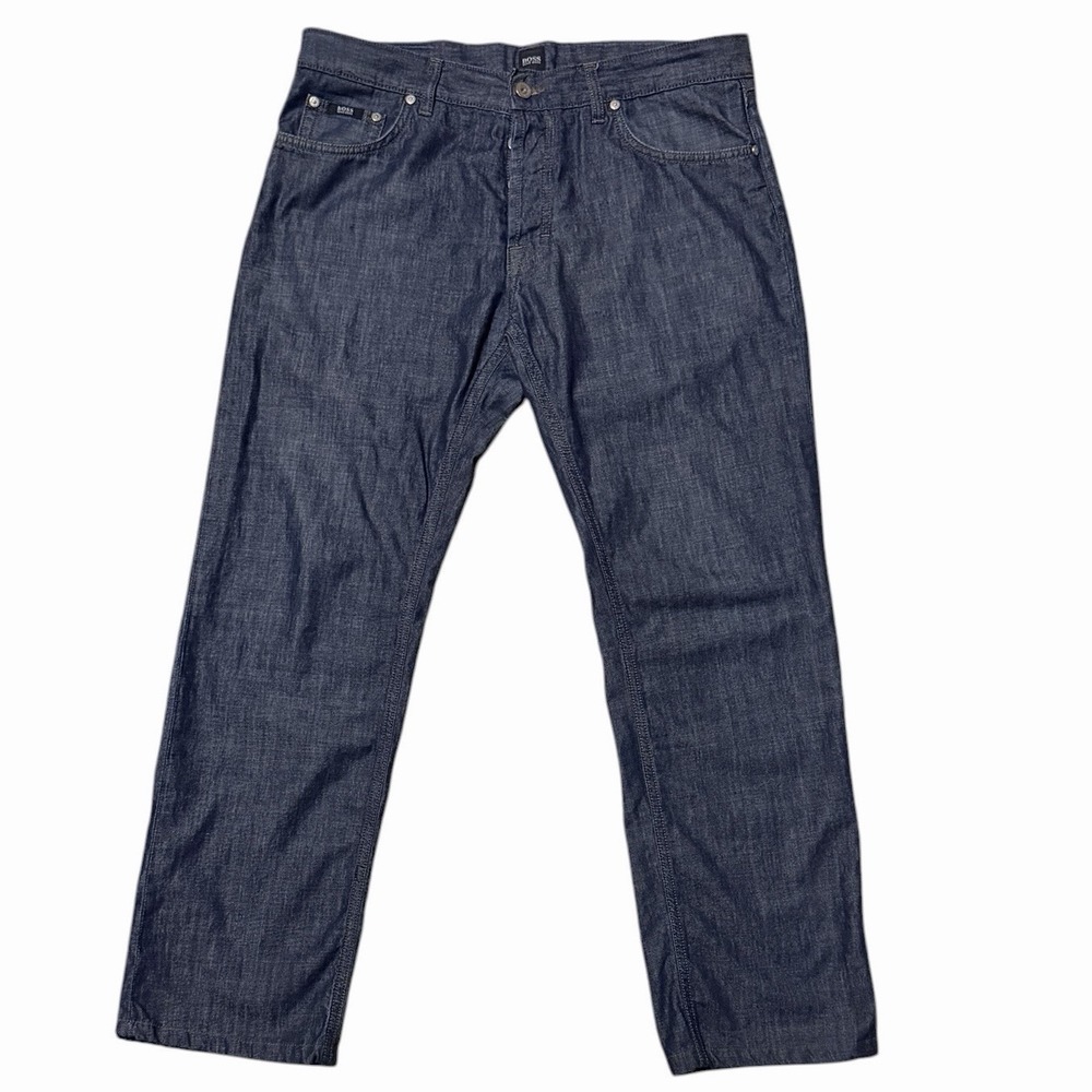 Hugo Boss Selvedge Jeans Mens 35x30 Dark Wash Button Fly Straight Redline Denim